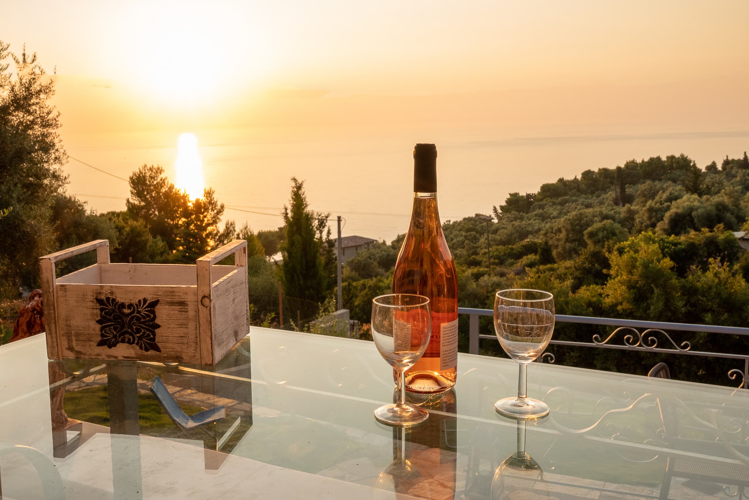 Private outdoor terrace with sunset sea views in Lefkada