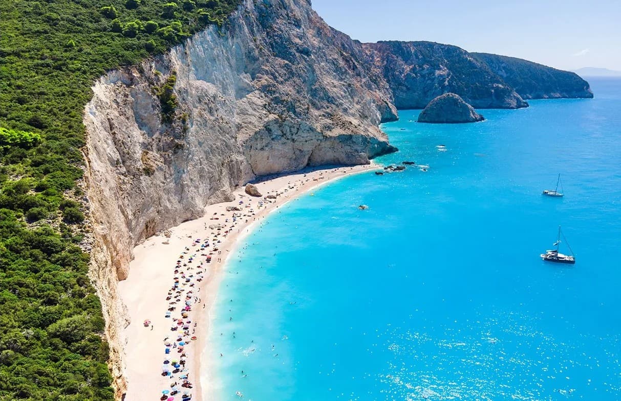 Porto Katsiki beach with turquoise Ionian water and white cliffs